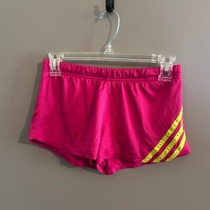 adidas Hot Pink Athletic Shorts with Yellow Stripes